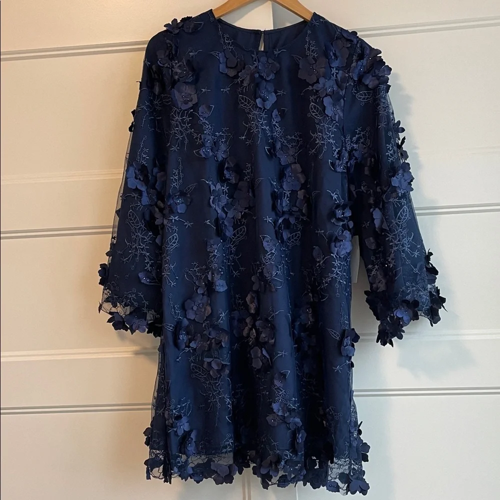 Mestiza New York The Flora A-Line Mini Dress Navy‎ Blue Long Flare Sleeve Med